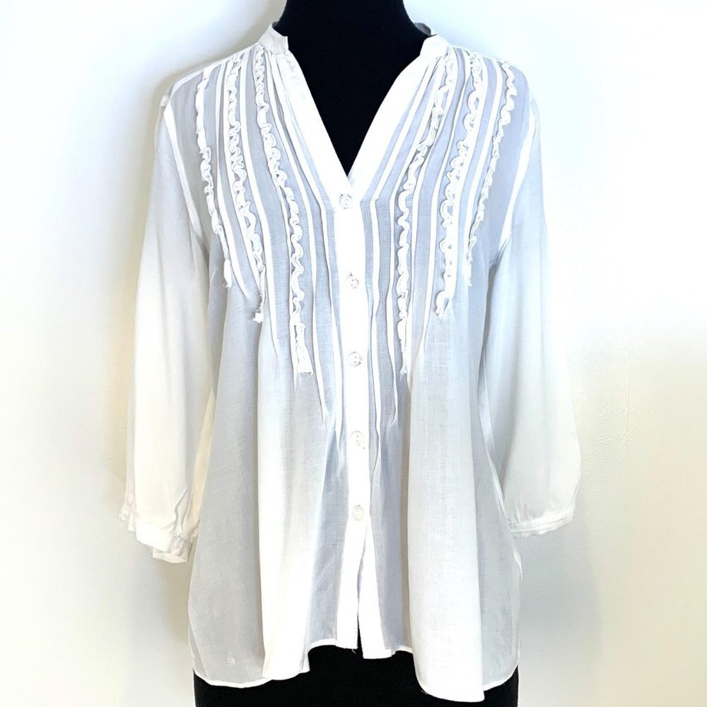 Spense SZ M White button up womens shirt sheer